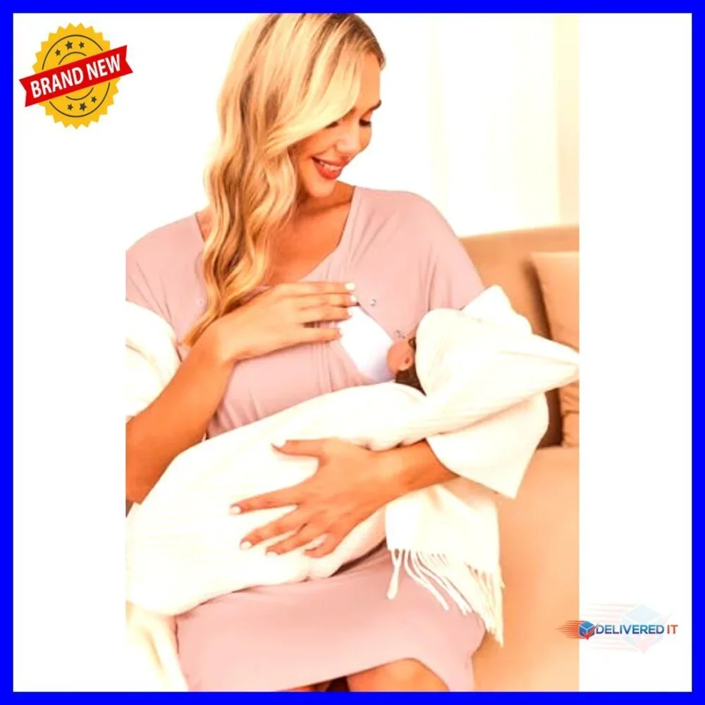 Short Sleeve Maternity Nightgown Nursing Delivery Hospital Gown